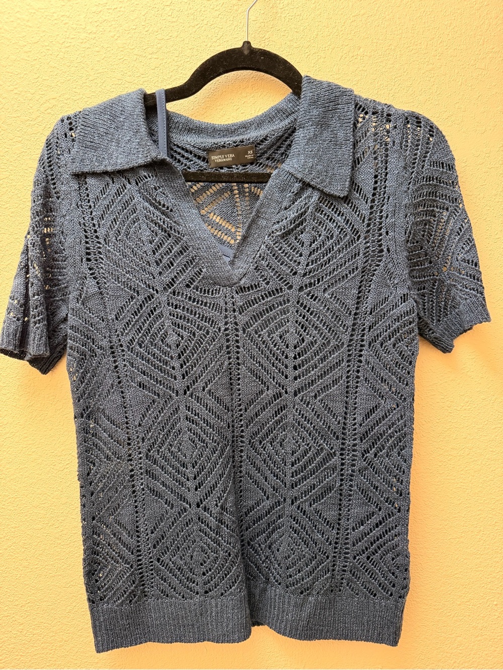 Simply Vera Vera Wang Pointelle Knit Polo Top in Slate Blue